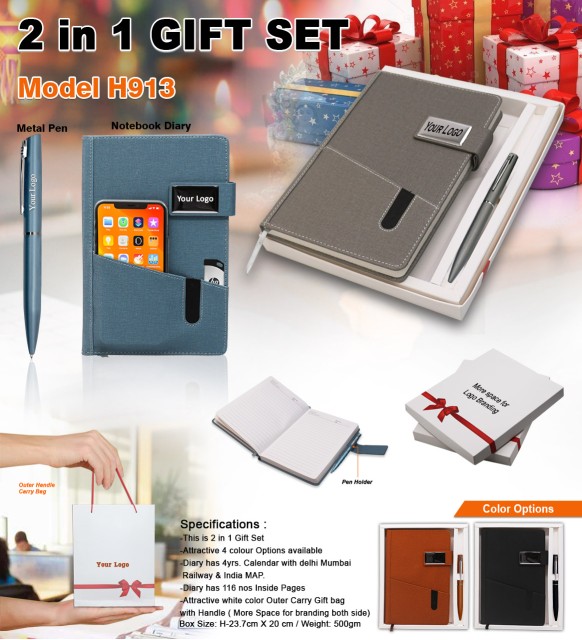 2 in 1 gift set metal pen and notebook diary